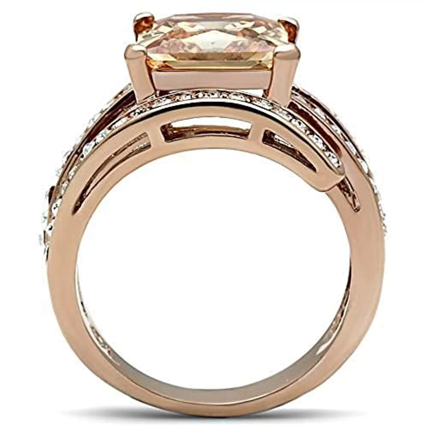 WildKlass Stainless Pave Steel Ring IP Rose Gold Women AAA Grade CZ Champagne