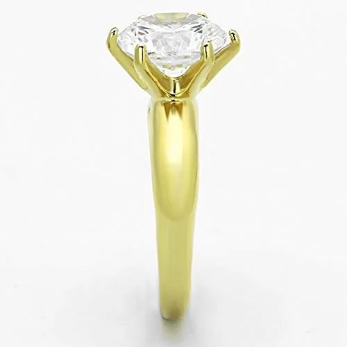 WildKlass Stainless Solitaire Steel Ring IP Gold Women AAA Grade CZ Clear