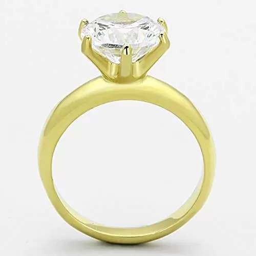 WildKlass Stainless Solitaire Steel Ring IP Gold Women AAA Grade CZ Clear