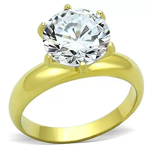 WildKlass Stainless Solitaire Steel Ring IP Gold Women AAA Grade CZ Clear