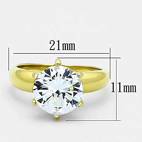 WildKlass Stainless Solitaire Steel Ring IP Gold Women AAA Grade CZ Clear