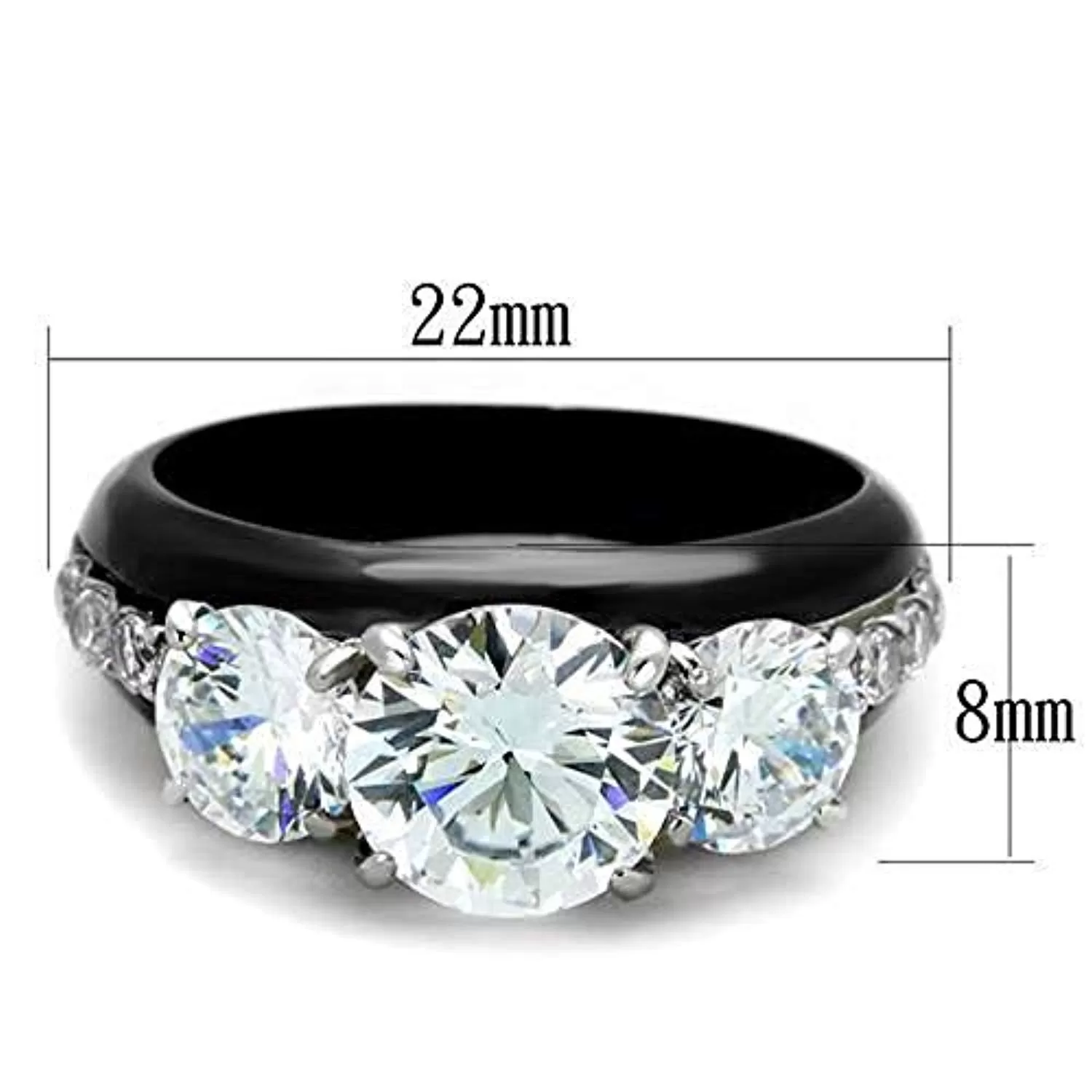 WildKlass Stainless Steel Ring Two-Tone IP Black Women AAA Grade CZ Clear