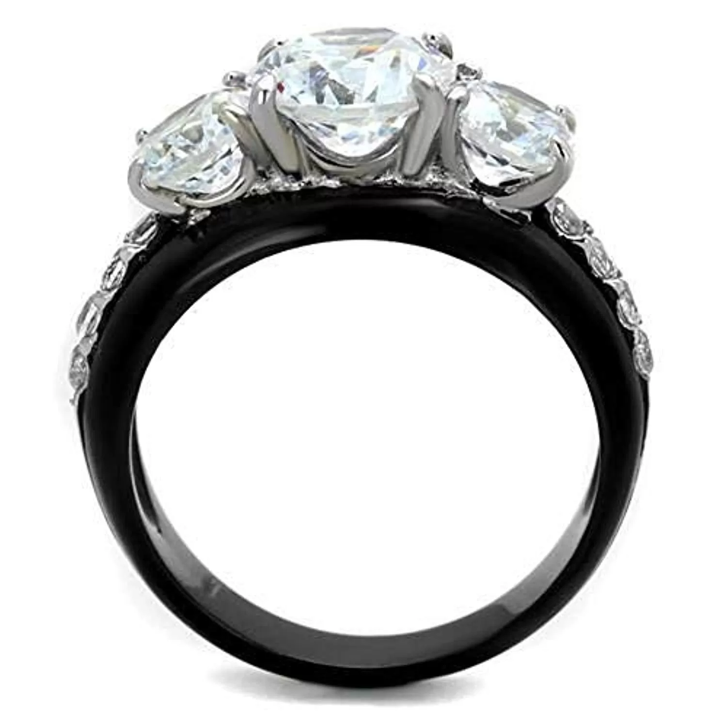 WildKlass Stainless Steel Ring Two-Tone IP Black Women AAA Grade CZ Clear