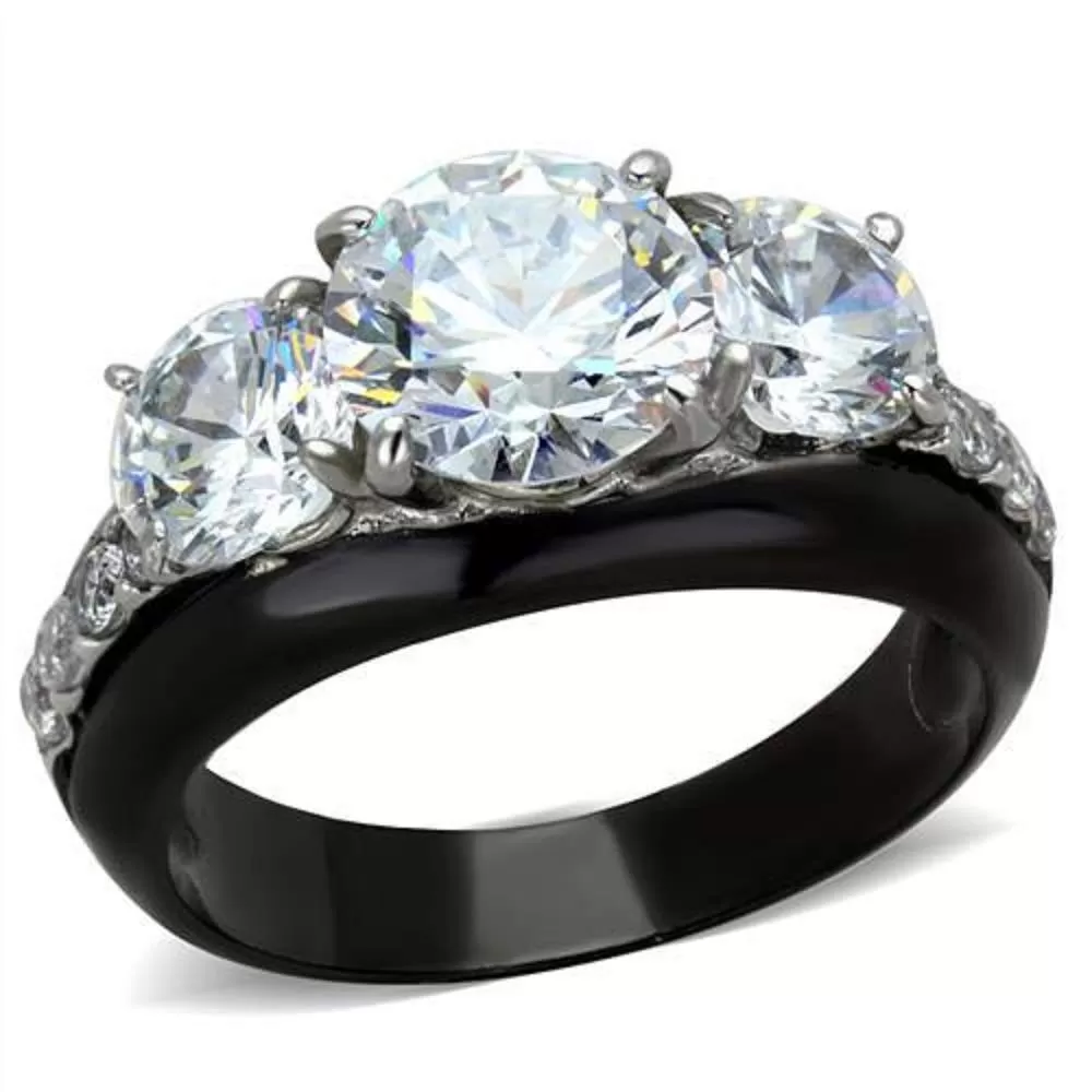 WildKlass Stainless Steel Ring Two-Tone IP Black Women AAA Grade CZ Clear