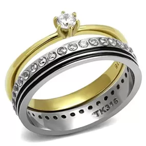 WildKlass Stainless Steel Ring Two-Tone IP Gold Women AAA Grade CZ Clear