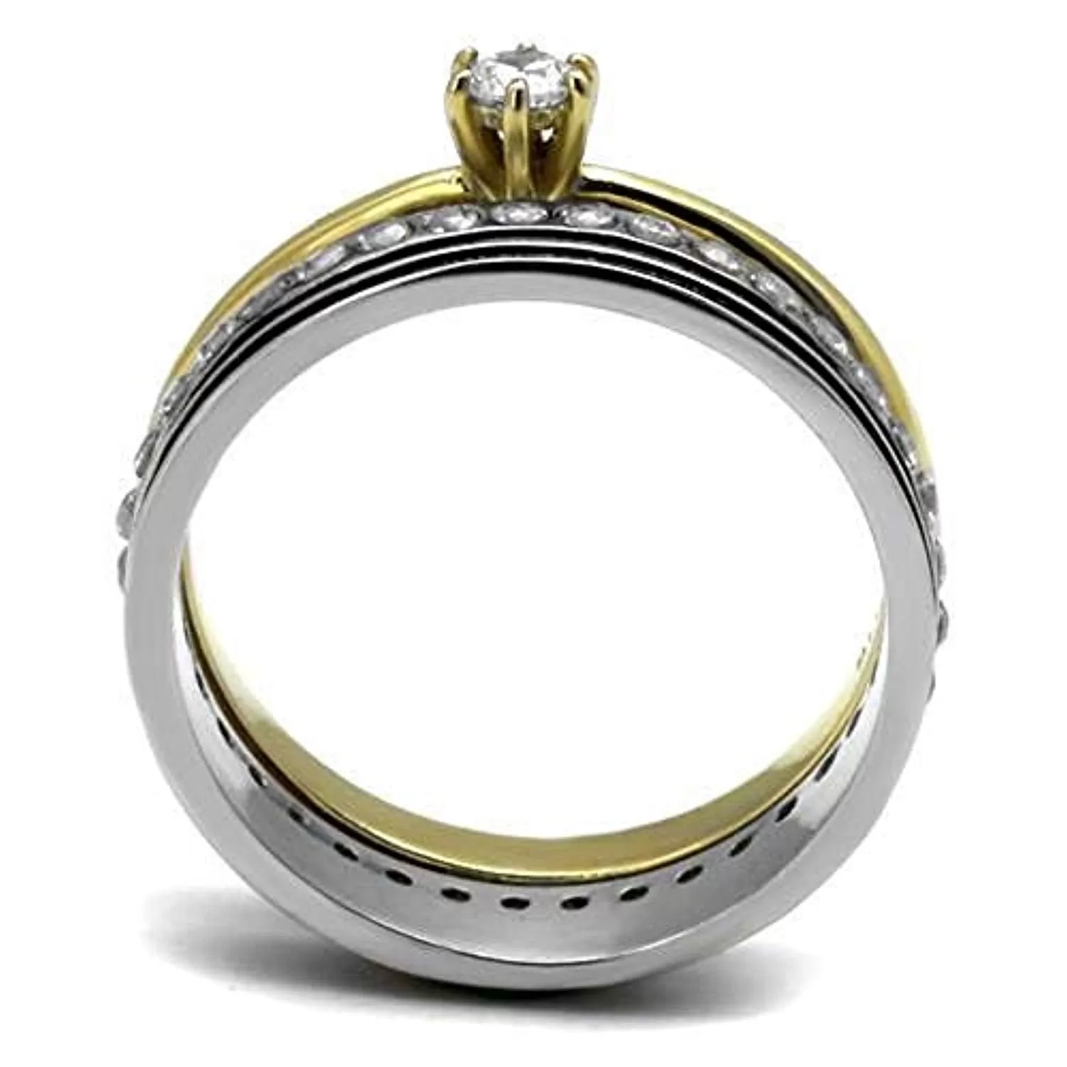 WildKlass Stainless Steel Ring Two-Tone IP Gold Women AAA Grade CZ Clear