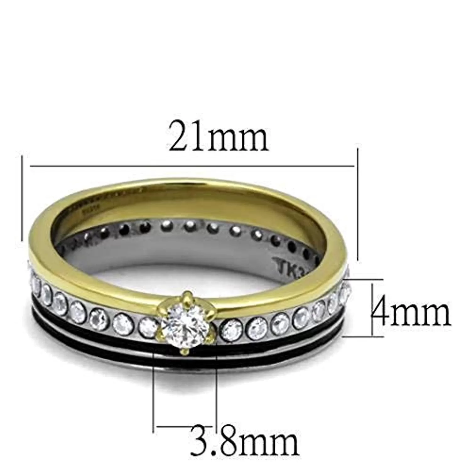 WildKlass Stainless Steel Ring Two-Tone IP Gold Women AAA Grade CZ Clear