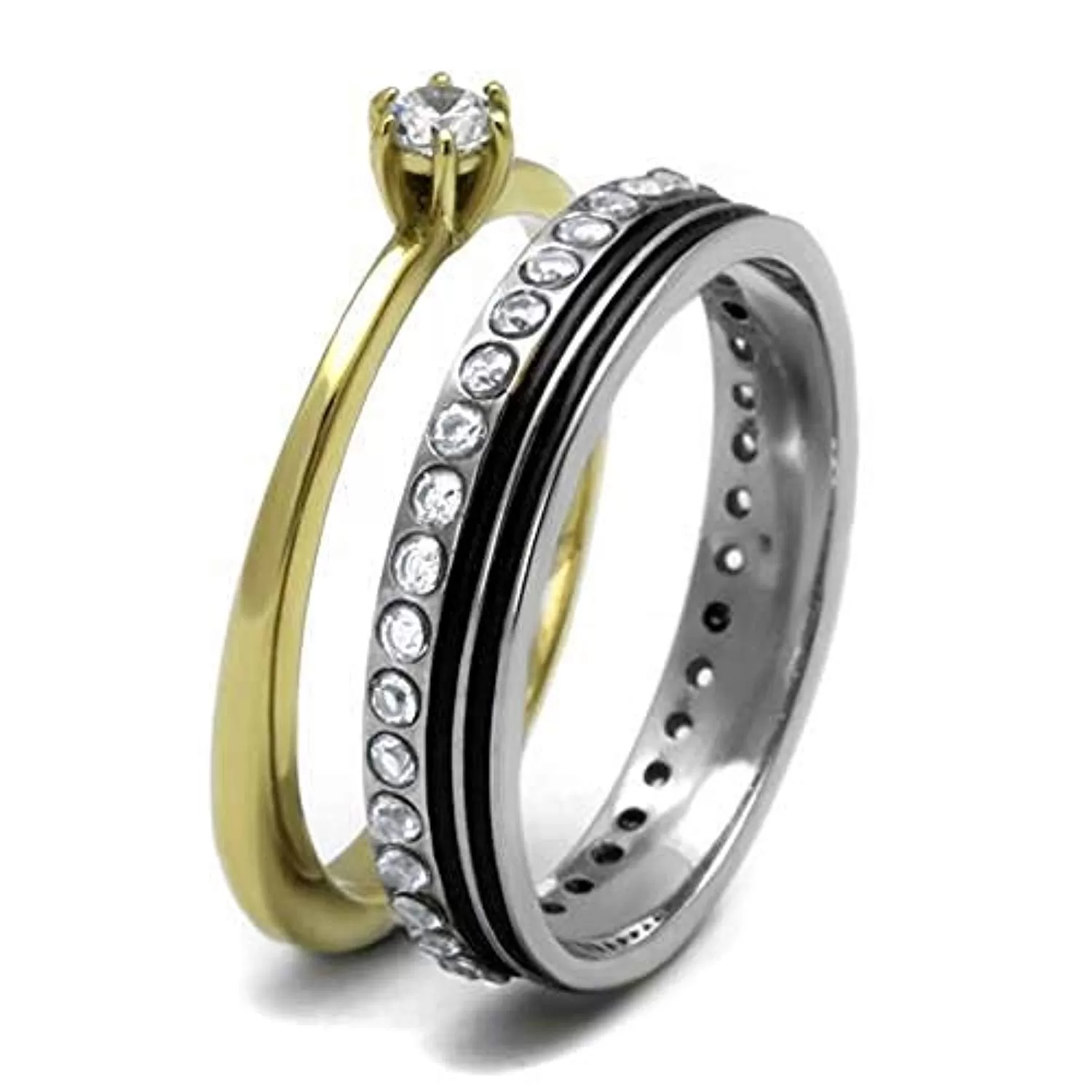 WildKlass Stainless Steel Ring Two-Tone IP Gold Women AAA Grade CZ Clear