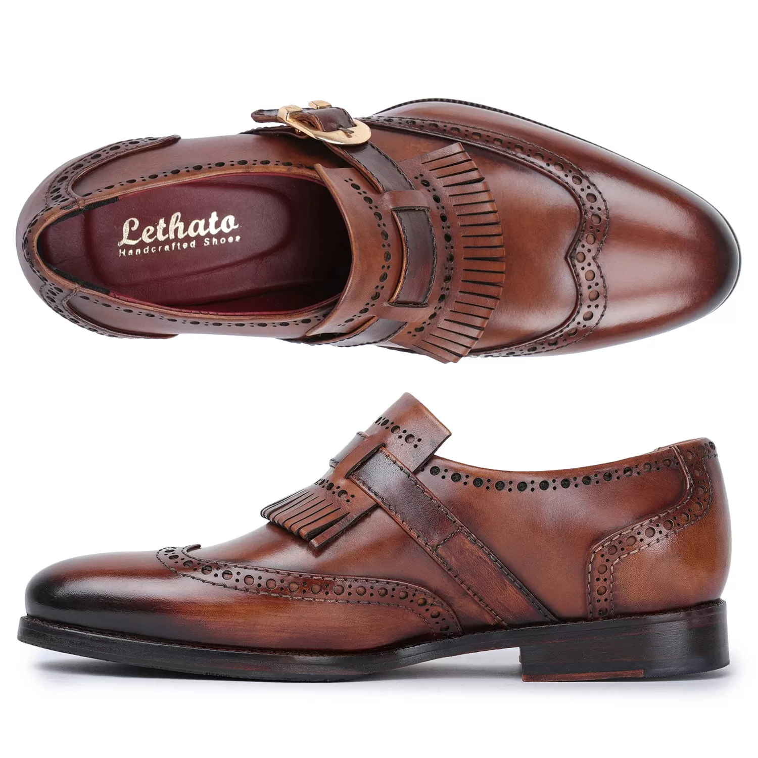 Wingtip Brogue Kiltie Monk Strap- Brown