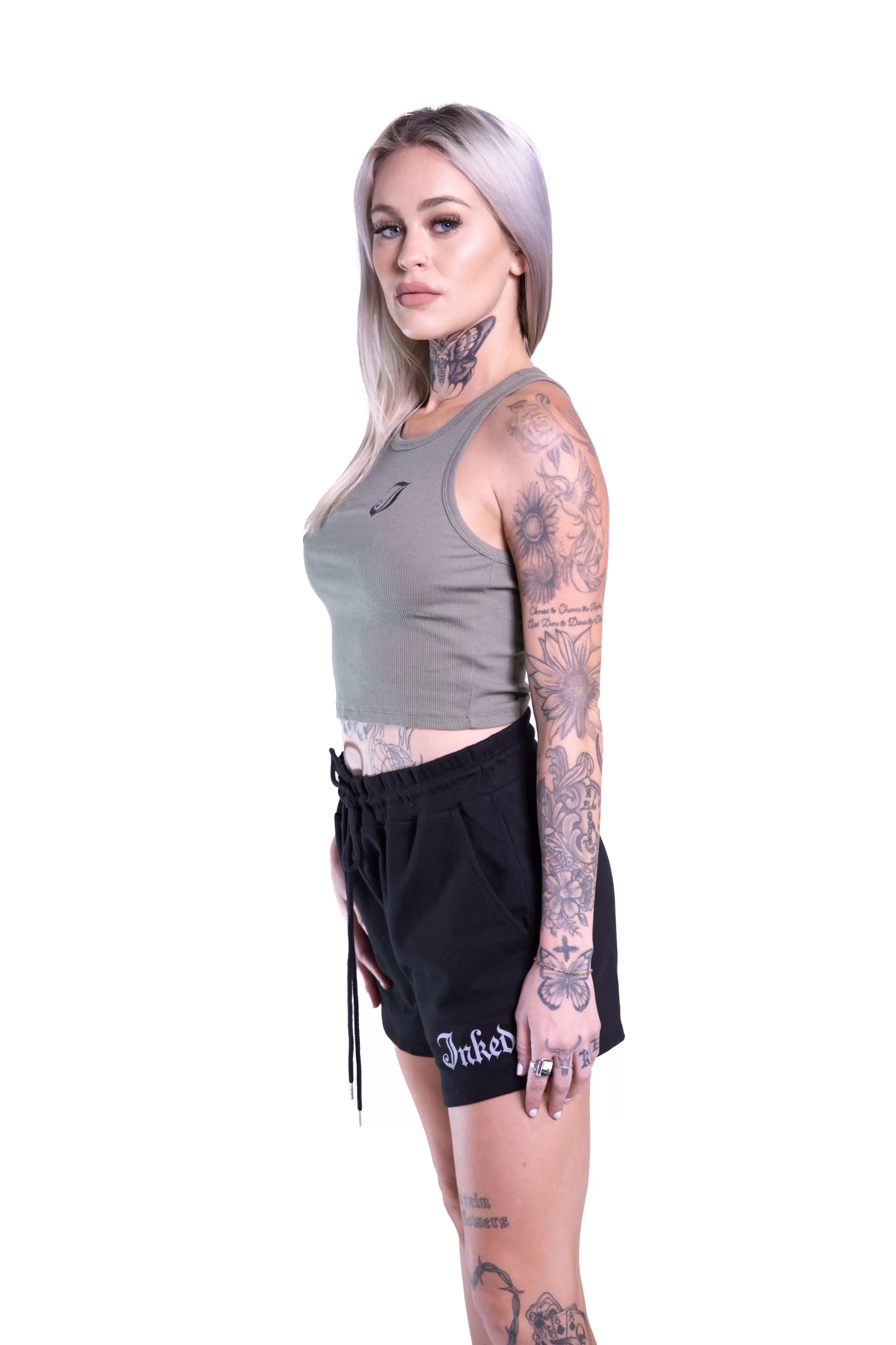 Women's Inked Icon Logo Crop Tank - Olive