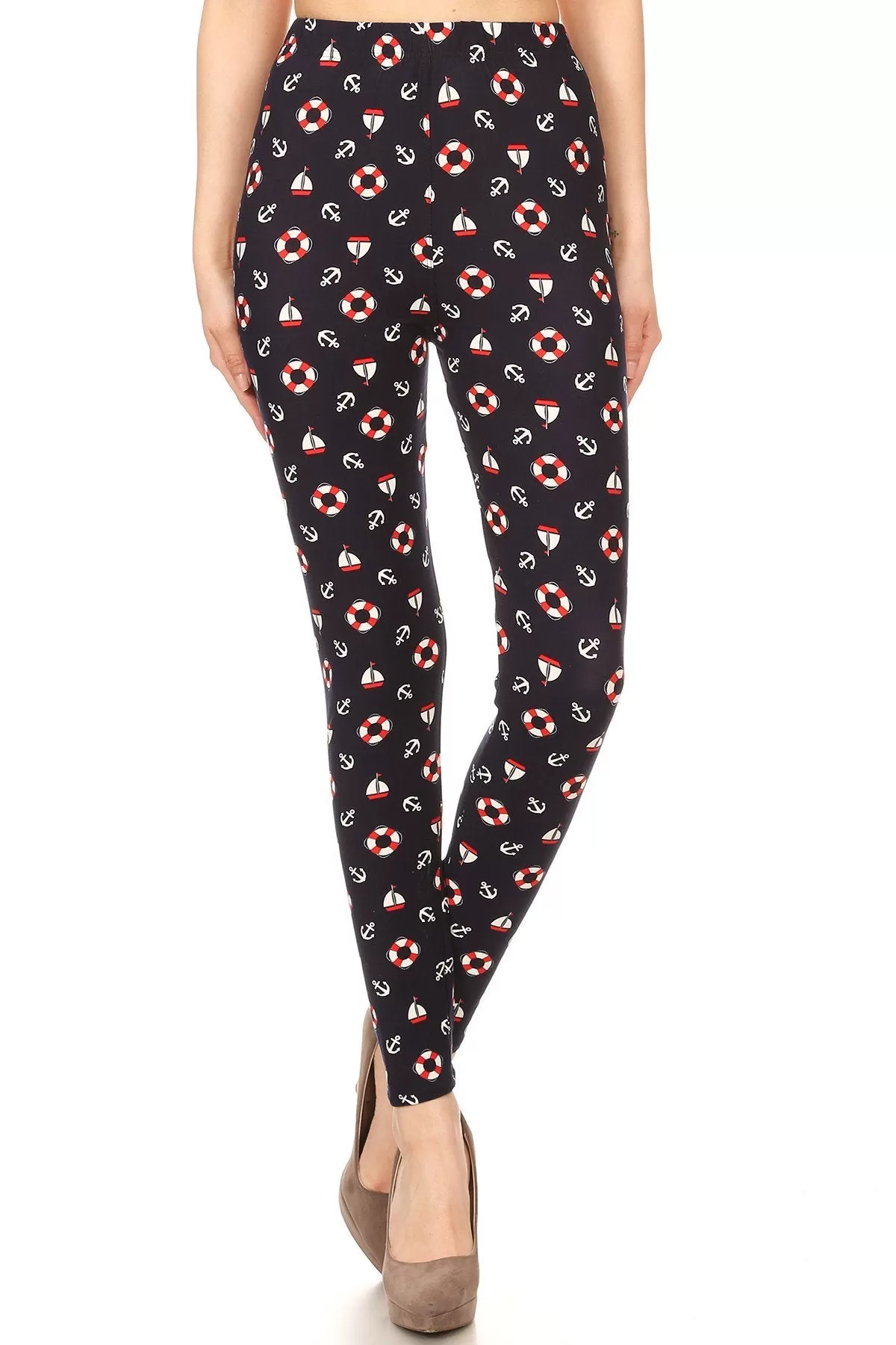 Women's Plus Life Ring Anchor Yacht Pattern Printed Leggings